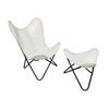 Handmade White Leather Butterfly Chair With Footstool Folding Relax Accent Chair
