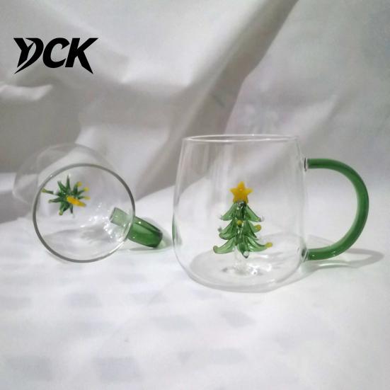 Decorative Glass Cup Handmade Animal Plant Shape Transparent Water Colorful Base Tumbler Cute Coffee Milk Drink with Handle