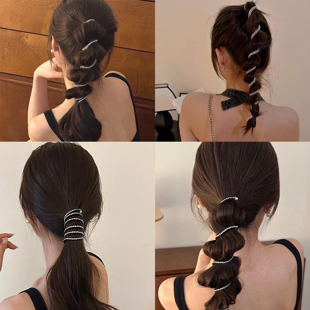 Spiral Coil Telephone Line Hair Loop Rhinestone Head Rope Ponytail Fashion Hair Bands  Girls