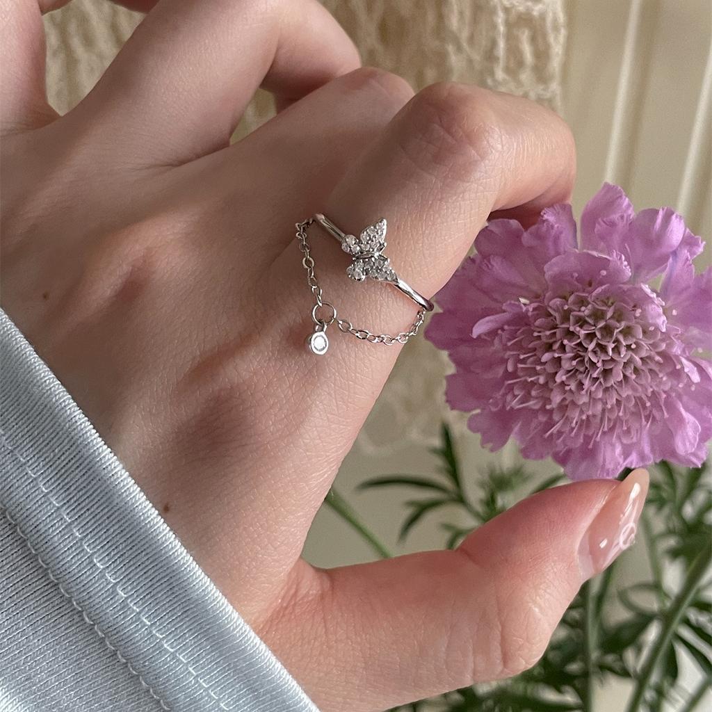 Кольцо с бабочкой из стерлингового серебра 925 пробы, женское, легкое, роскошное, нишевое, цепочное кольцо, изысканное, высокого класса, модное, циркониевое, указательное кольцо