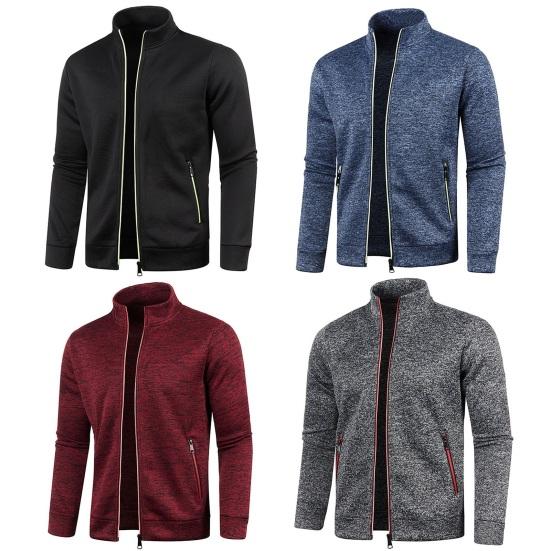 Мужское осенне-зимнее пальто с воротником-стойкой и длинными рукавами, защита шеи на молнии, сплошной цвет, толстая эластичная повседневная мягкая мужская толстовка, куртка