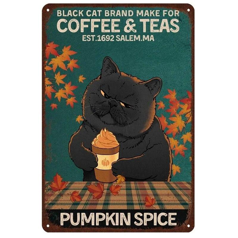 Retro Cat Coffee Metal Tin Sign Vintage Kitchen Signs Wall Decor Because Murder Is Wrong Funny Signs Bar Decorations Art Poster