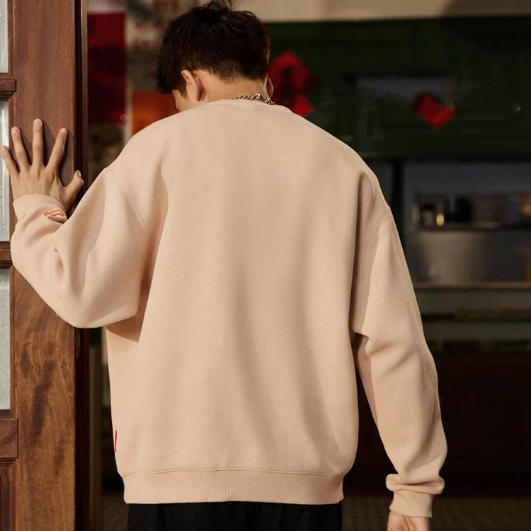 Li-Ning Свободный пуловер с круглым вырезом и принтом Progress Gold Series, топы унисекс, туманно-абрикосовый цвет AWDS163-1