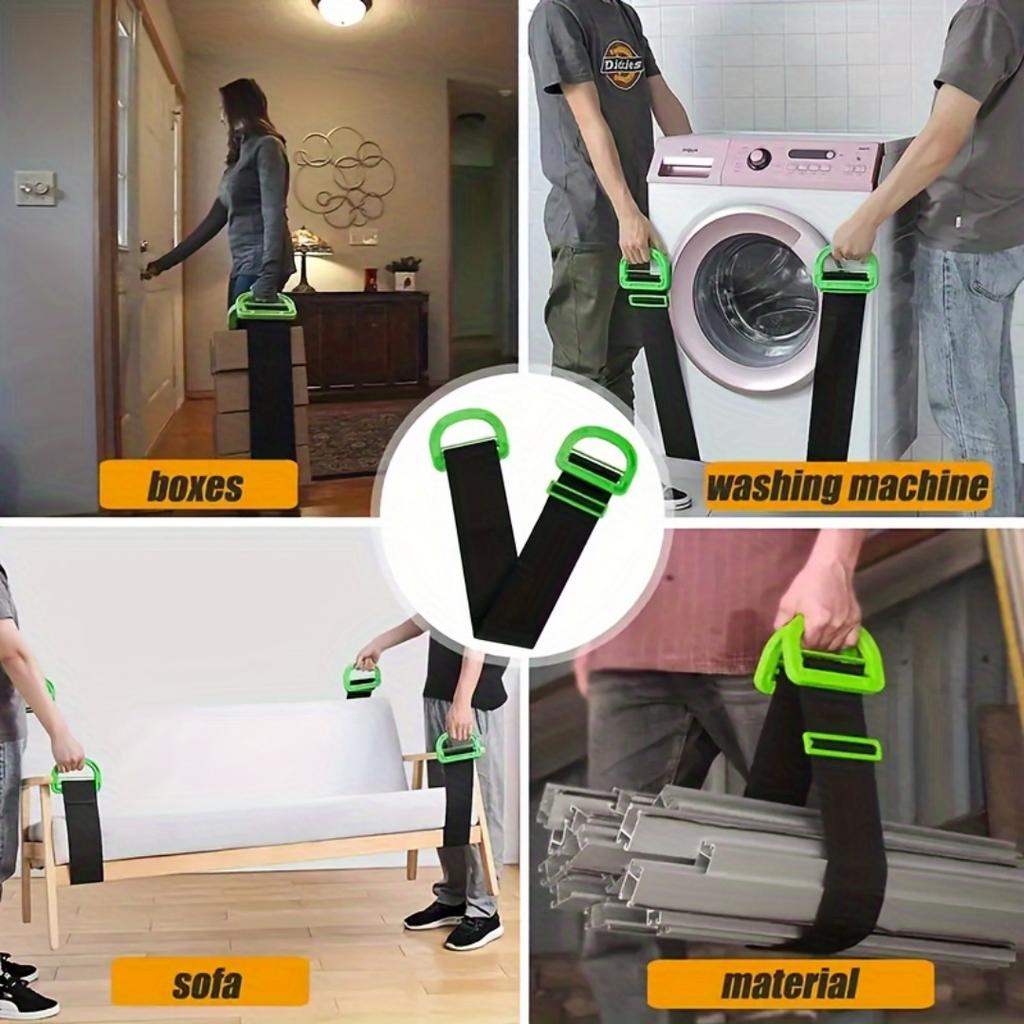 1 шт. Сверхпрочный ремень для подъема мебели - зеленая пластиковая ручка и черная ткань с приподнятыми краями для обеспечения перемещения и подъема,