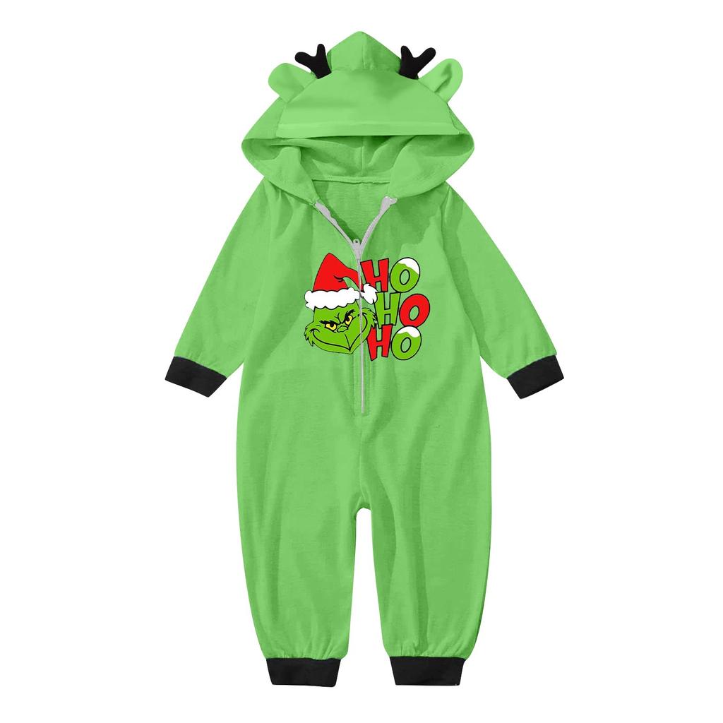 Комплект комбинезона на молнии с капюшоном и длинными рукавами для всей семьи с рождественским принтом