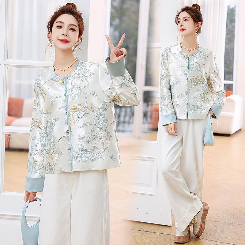 2025 Spring Chinese-Style Women's Sequin Embroidery Frog Button Retro Short Jacket