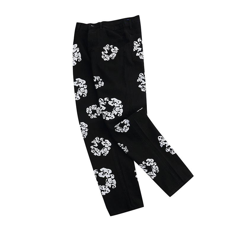 Flower Print Kanye Jeans Pants Streetwear Retro Casual Men and Women Denim Trousers