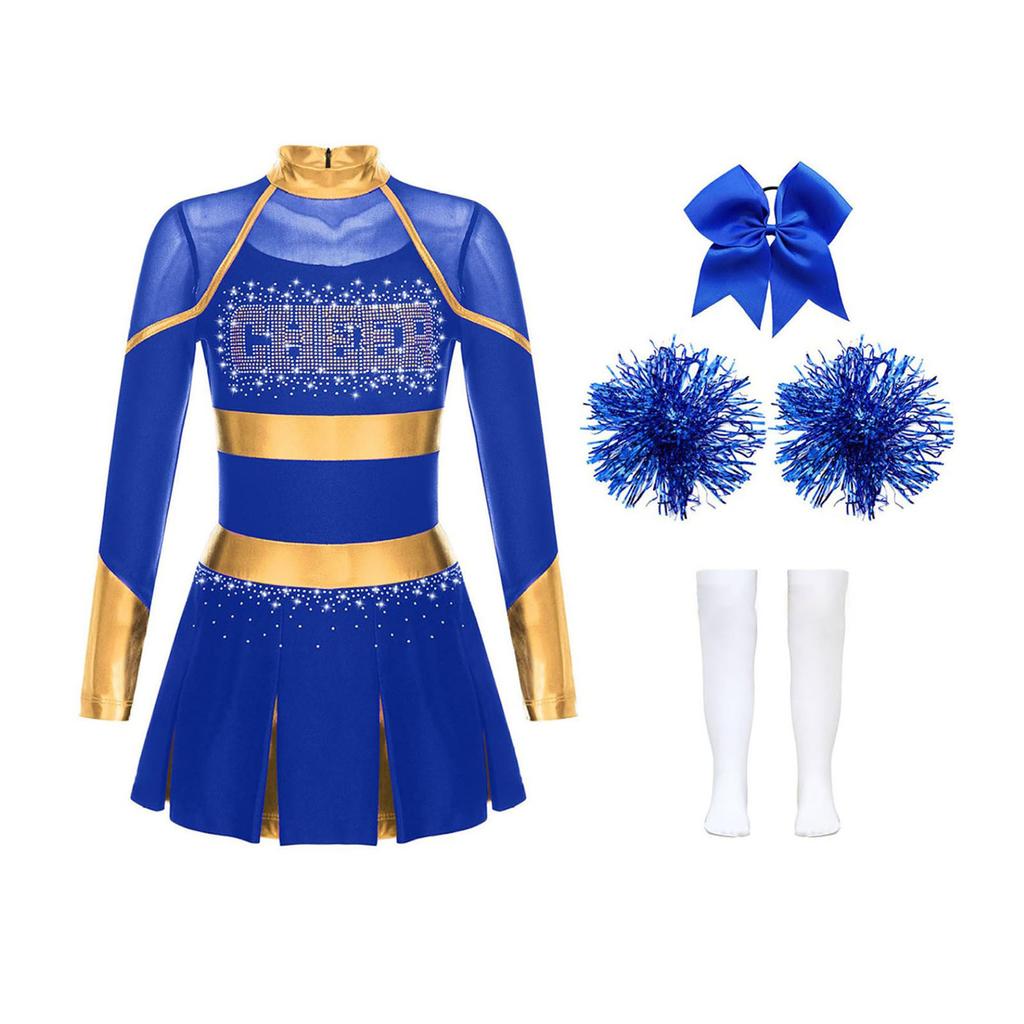 Детский модный костюм для чирлидинга и косплея, комплект (Платье + Аксессуар для волос + Цветок для руки + Носки)
