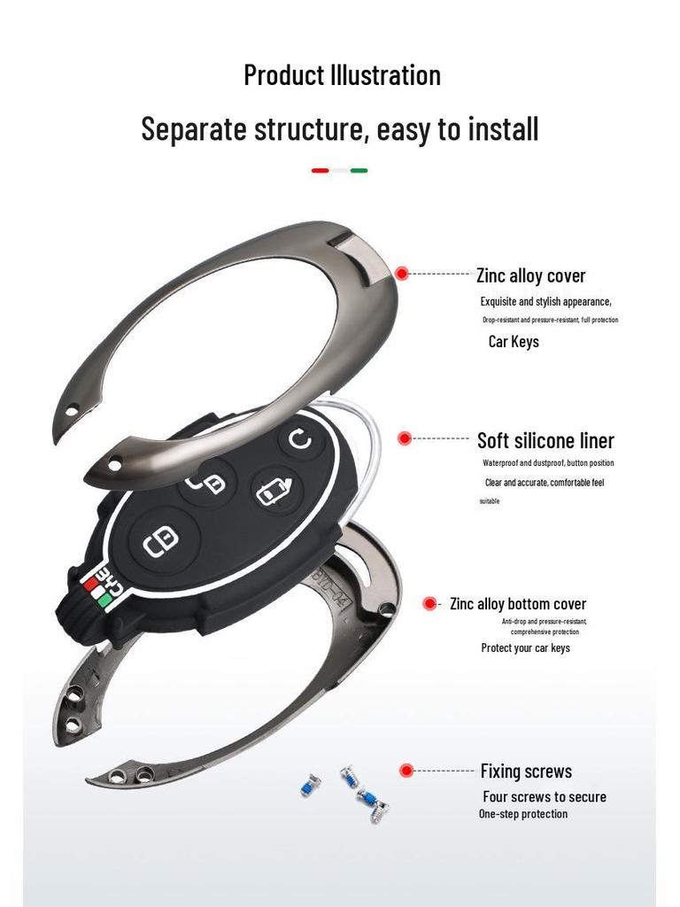 BYD Car Key Cover Buckle for Song MAX, Qin 80, S7 - Metal Protective Shell