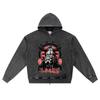 DTG Print Knitted Denim Zip-Up Hoodie Commander Samurai Brother Print Zipper Hoodies  