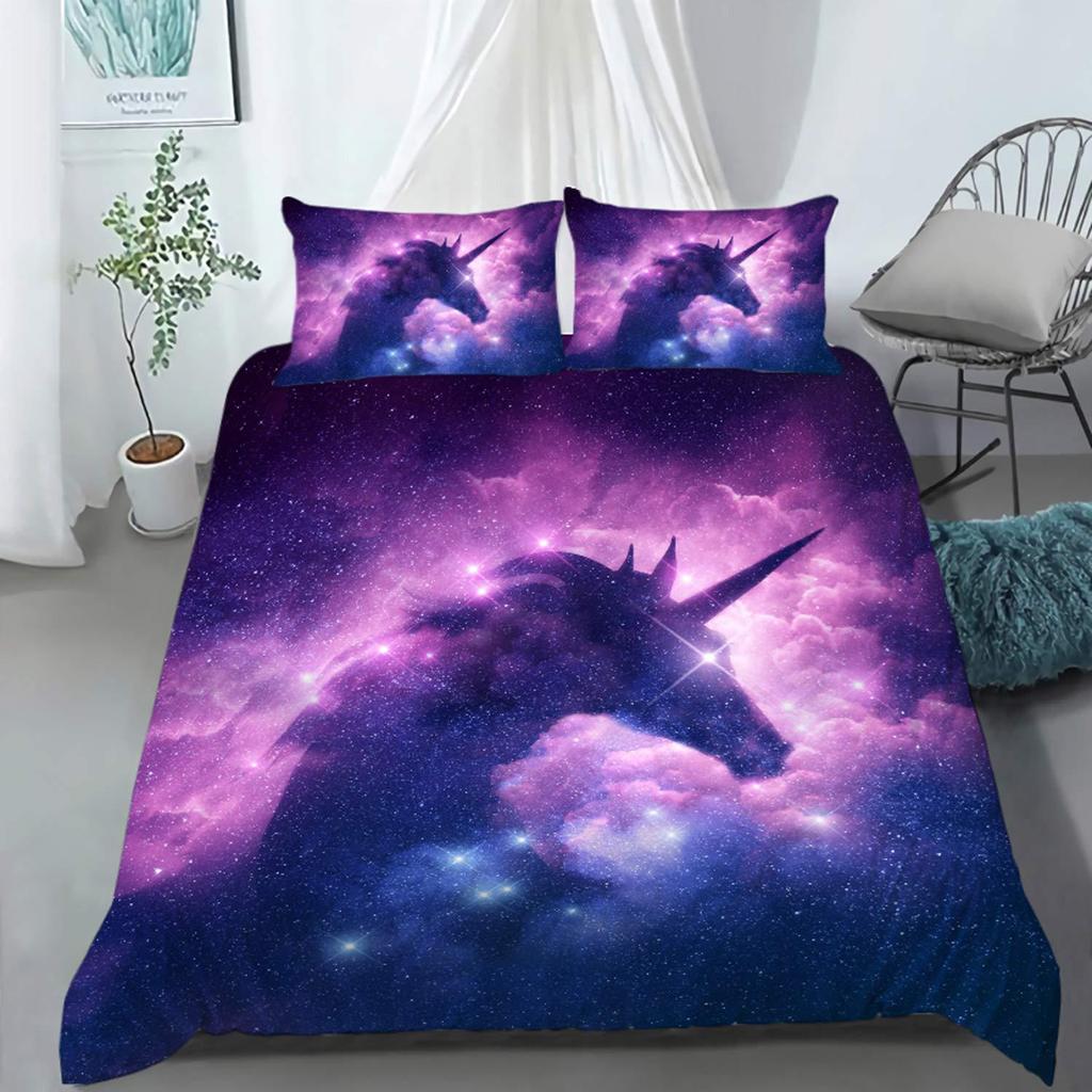 Rainbow Unicorn Three-Piece Digital Printing Kit Quilt Cover Bedding