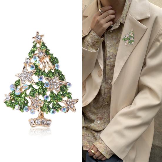 Рождественская брошь со стразами, портативные антикоррозийные ювелирные изделия, устойчивые к коррозии, высококачественная блестящая форма рождественской елки
