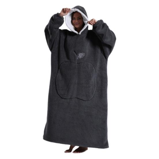 Winter Wearable Blanket Bathrobe with Big Pocket Thick Double-sided Fleece Loose Long Sleeves Pajamas Heat Retention Full Protection Home Lazy