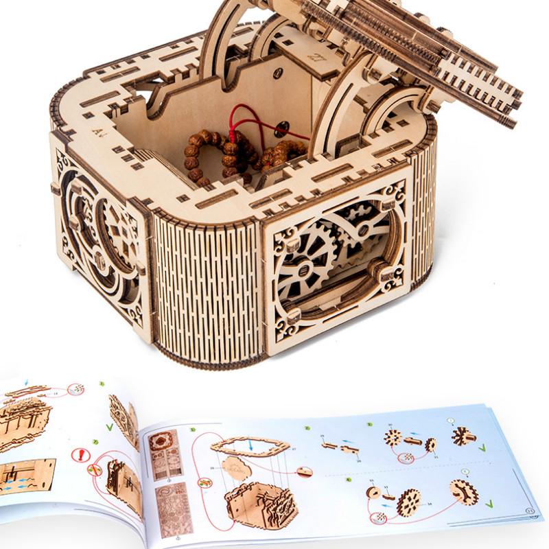 Новая деревянная шкатулка для драгоценностей «сделай сам», комплект для сборки, головоломка, деревянные игрушки, подарочная коробка с механической коробкой передач