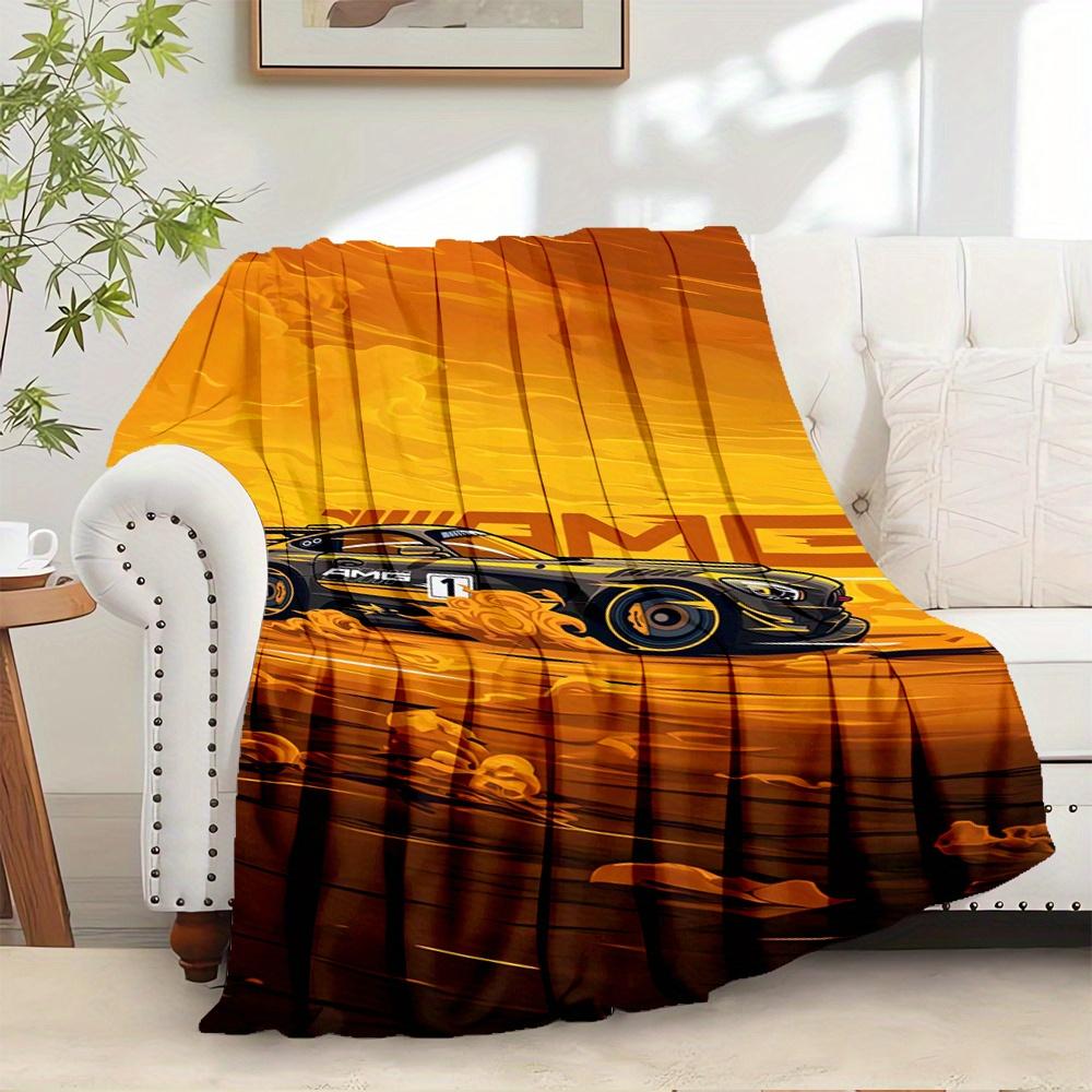 For RacingCar,AMG,Speed-Themed Flannel Blanket, Glam Style, Digital Print, All-Season Comfort, Tear-Resistant, Knitted Craftsmanship, Polyes
