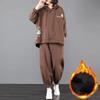 Plus Size Women's Autumn and Winter Plus Velvet Thickened Casual Sports Suit Women's Loose Two-piece Meat-covering Suit