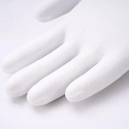 Dust-Free Gloves, Protective Work Wear-Resistant Non-Slip Gloves, Thin Leather Gloves, High-Quality PU Coated Palm/12 Pairs/pack M