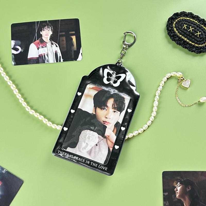 3 Inch Kawaii Photocard Holder Kpop Idol Photo Card Holder Photo Cute Bus Card ID Holder Idol Photocard Pendant Keychain