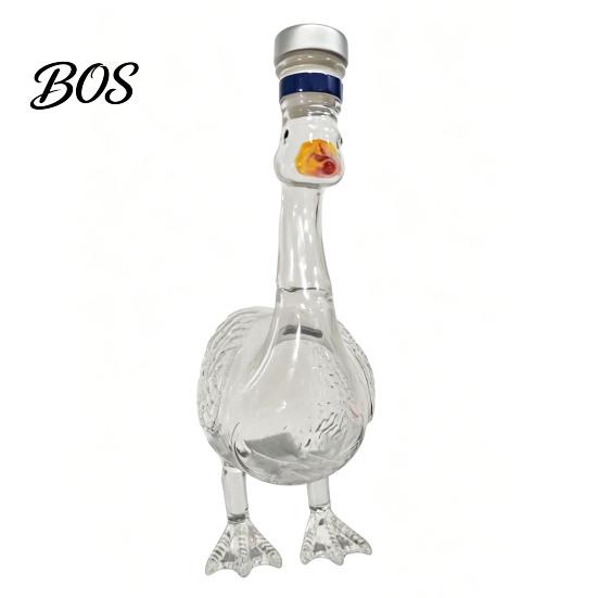 Decorative Wine Bottle Goose Shape Glass Whiskey Decanter, 3D Bird Liquor with Frosted Stopper, Personalized Style 350ml Art Vodka Dispenser for Home