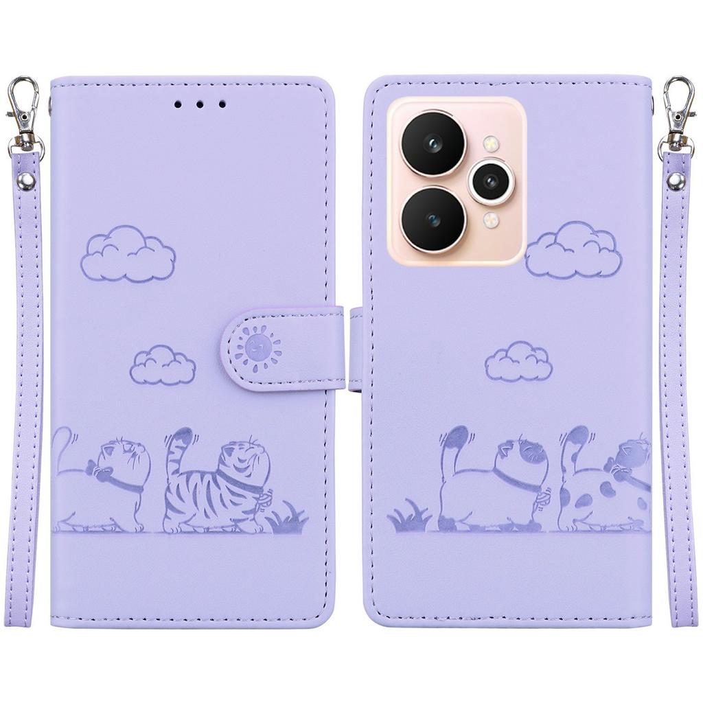 For Realme 15 Pro 5G/15 5G Case RFID Blocking Kitten Pattern TPU+PU Leather Phone Cover with Wrist Strap