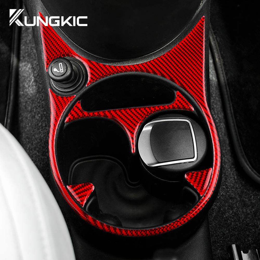 Real Soft Carbon Fiber For Fiat 500 2011 2012 2013 2014 2015 Car Central Control Gear Water Cup Sticker Interior Accessories