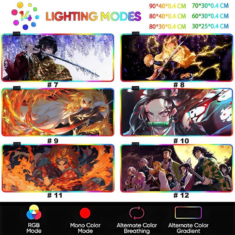 RGB Backlit Anime D_Demon S_Slayer Mouse Pad Cute Anime Grils Lager Gamer Cabinet Overwatched Mouse Mat Non-Slip Keyboard Mat