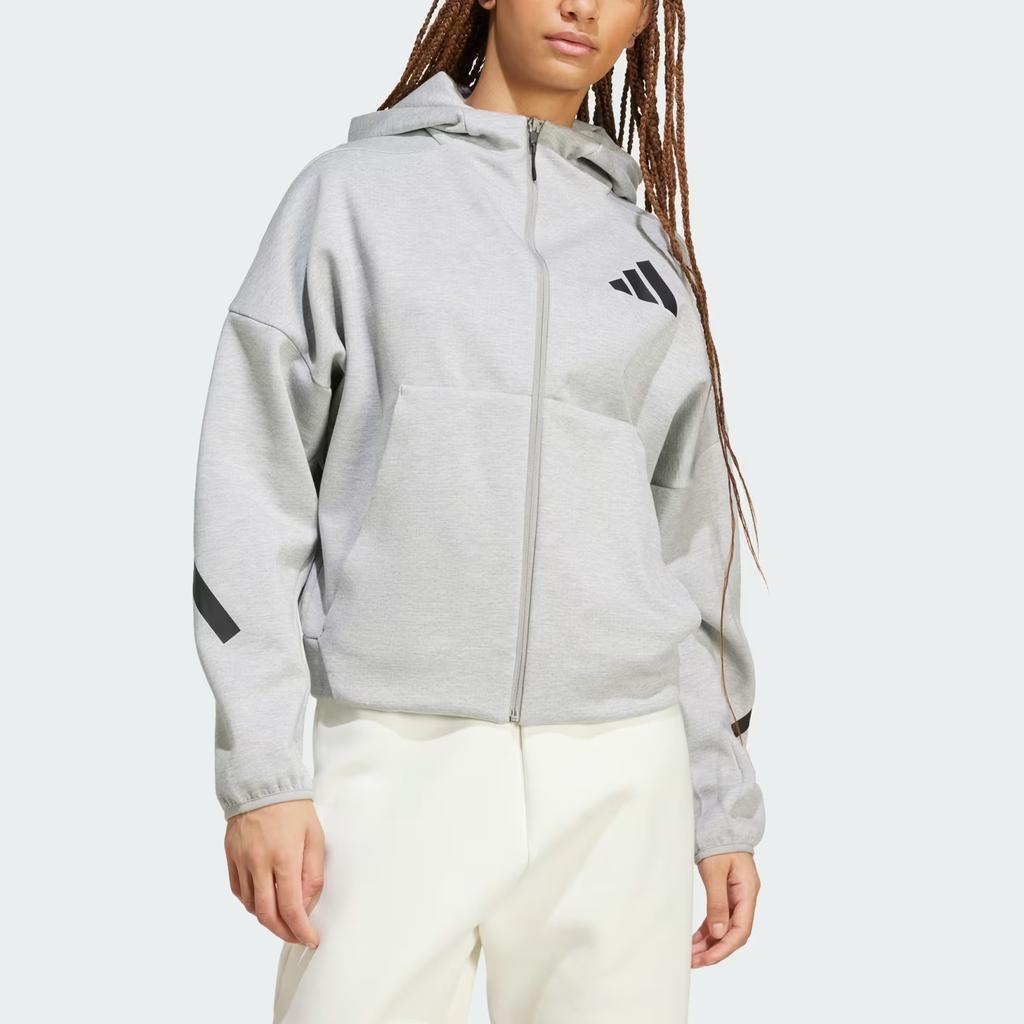 Adidas ЗНЕ. FW24 Узор логотипа с капюшоном и застежкой-молнией Женская куртка серая JD9593