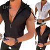 3D Cutting Vest Top Drawstring Модная летняя спортивная толстовка без рукавов с капюшоном