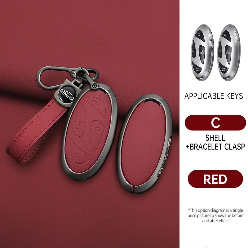 Interior Mouldings Car Zinc Leather Remote Key Case Cover Holder For Hyundai Ionic 6 Grandeur GN7 Kona Ev New Grand Prix 5/7Butt