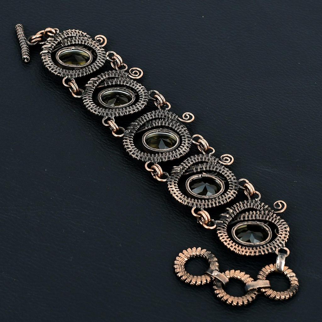 Beautiful Smoky Topaz Gemstone Handmade Pure Copper Wire Wrapped Bracelet Jewelry