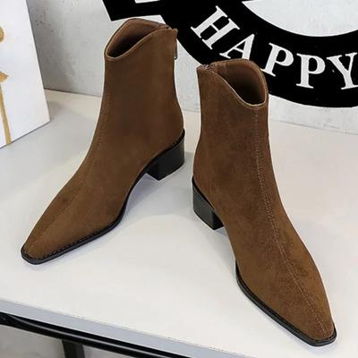 BIGTREE Shoes Новые осенне-зимние женские сапоги с круглым носком и толстым каблуком в стиле вестерн Сапоги до середины голени Zapatos De Mujer