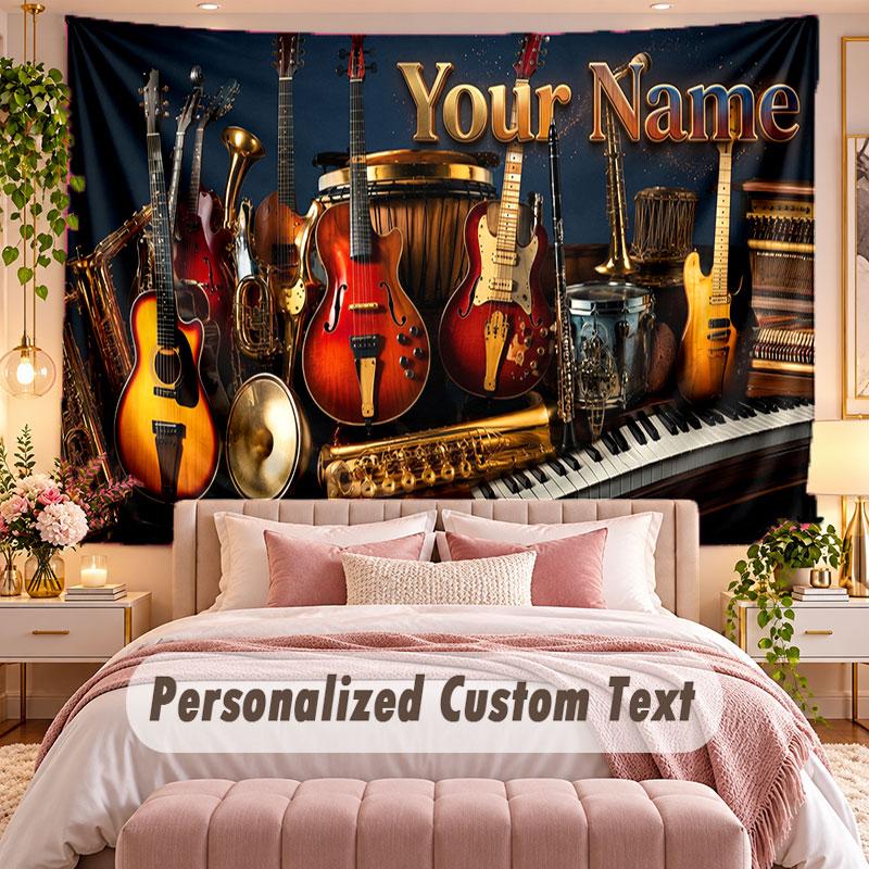Music General (329) Theme Wall Tapestry Customized With Name Text Personalized Hanging Tapestry For Bedroom Living Room Decor