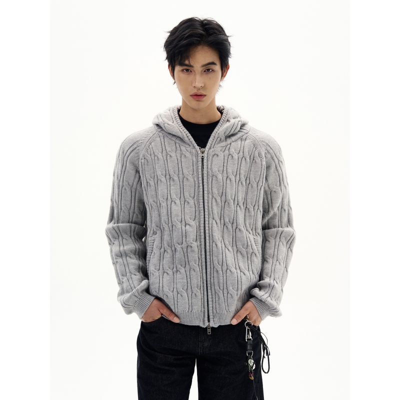 Kisko American Retro Three-Dimensional Twisted Pattern Heavyweight Thick Sweater for Men and Women, High-End Commuter Casual Hooded Jacket