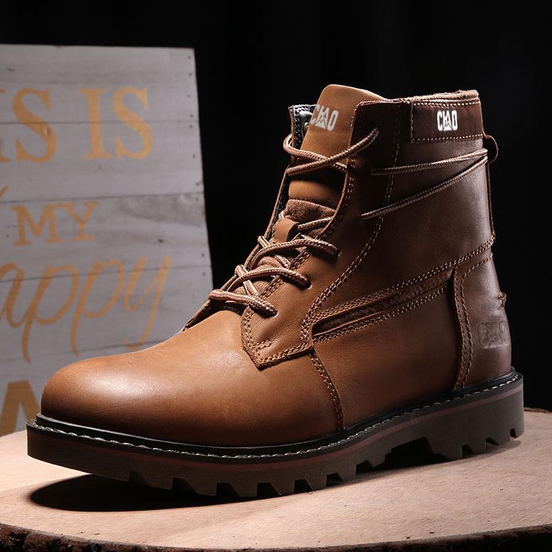 2024 2024 2024 Cow Leather Boots Men Lace Up Ankle Boots Platform Shoes Autumn Winter Ladies Shoes Outdoor Vintage Boots for Men