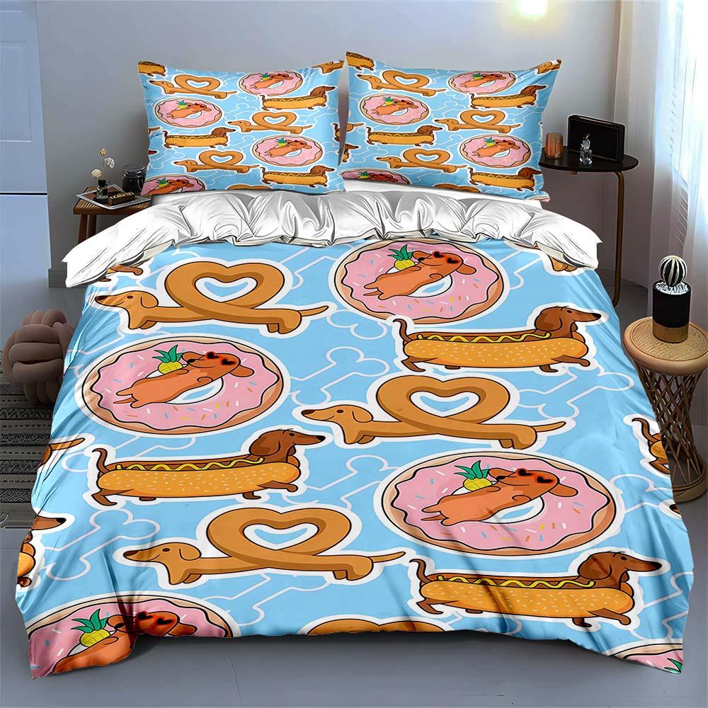 Dachshunds donuts hearts Bedding Duvet cover sets Duvet covers Pillowcases gifts (1 * Duvet Cover 2 * Pillowcases, without duvet insert)