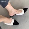 Winter Fur Shallow Women Slippers Pointed Toe Fashion Mid Heels Shoes 2025 Trend Designer Elegant Pumps Dress Chaussures Ladies