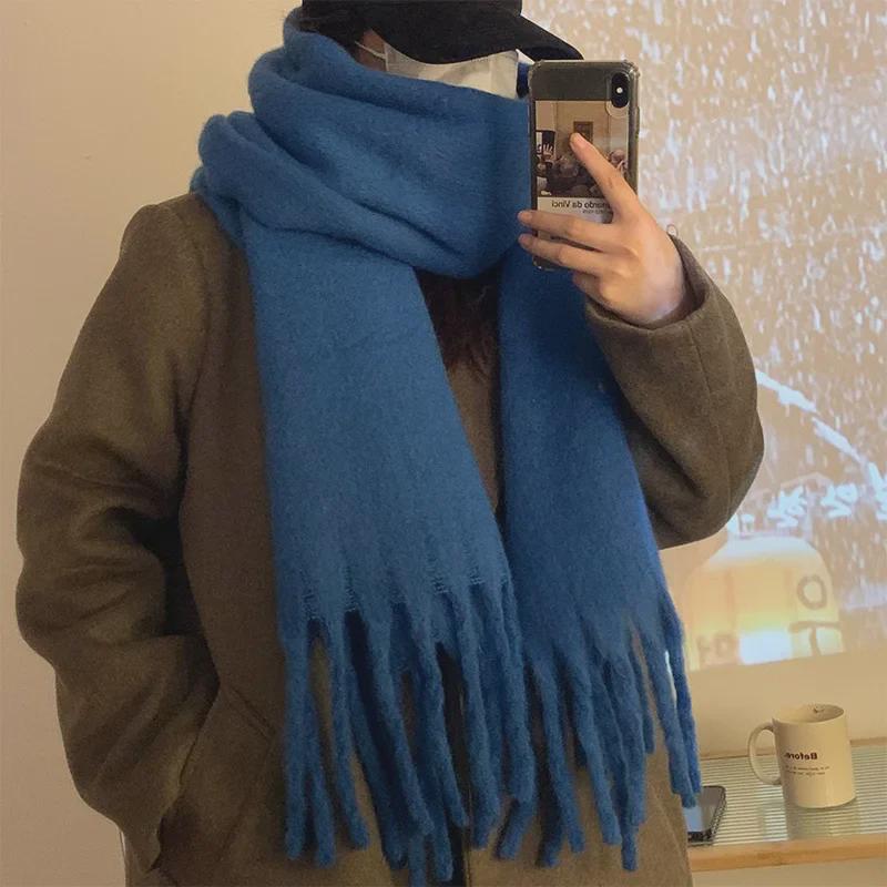 "2024 Winter Versatile Solid White Scarf for Girls - Korean Style"