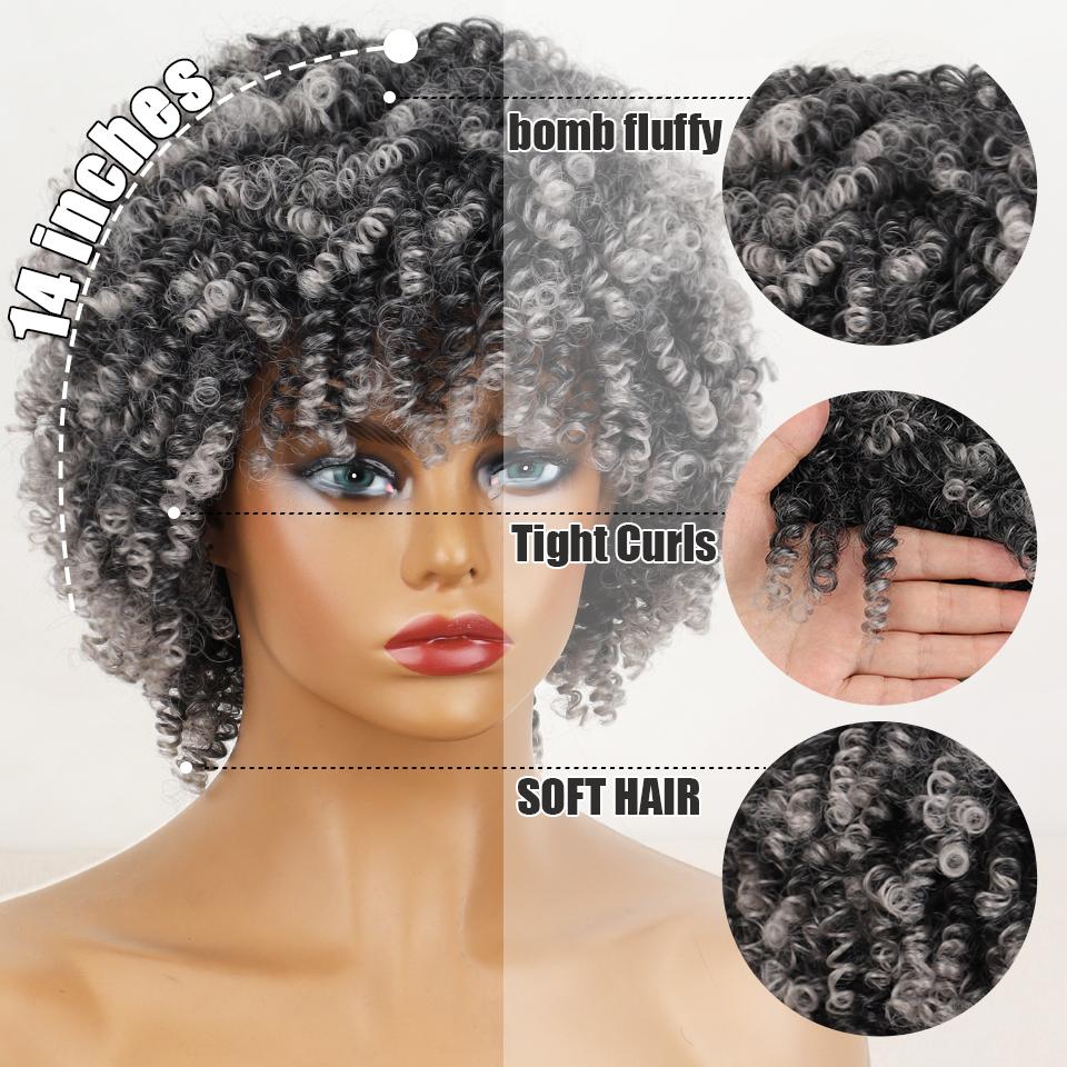 LISI HAIR Афро-женский короткий кудрявый серый парик с челкой из синтетического волокна, черный, серый, коричневый цвет, короткий вьющийся парик