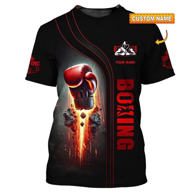 Футболка с принтом боксерских перчаток Мужская одежда DIY Персональное имя Круглый вырез Футболки Харадзюку Пламя Крутой Уличная одежда 2025 Новинка Топ