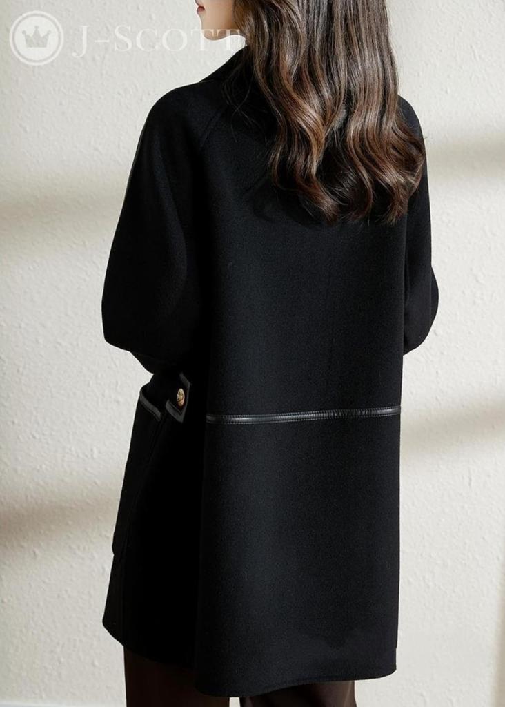 J-Scott Chesterfield Coat with Piping, Quilted Lining, Gold Buttons, Double-Breasted Cardigan, Black Collar, JS153-BK-2XL