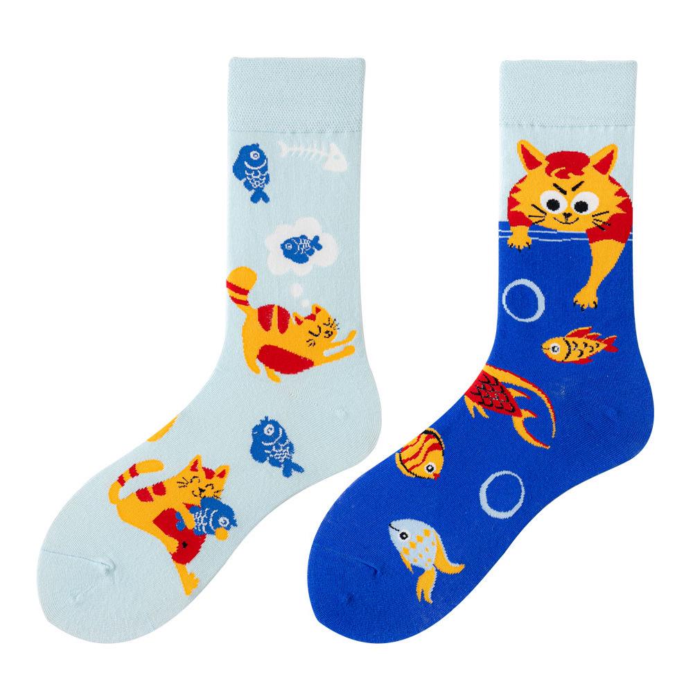 Asymmetric Colorful Christmas Cotton Socks for Couples