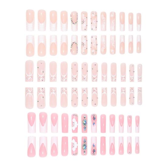 24 шт., кусочки дизайна ногтей, хрустальные цветы, удлиненные, с полным покрытием, простое управление, быстрый маникюр, французский квадратный накладные ногти