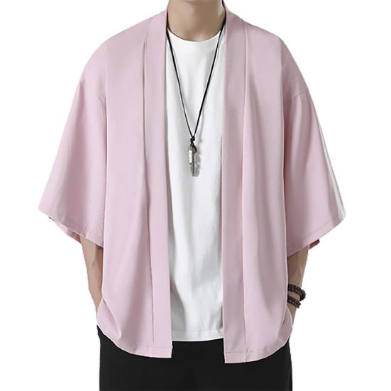 Мужская рубашка кимоно в японском стиле сплошной цвет три четверти кардиган мужские рубашки верхняя одежда