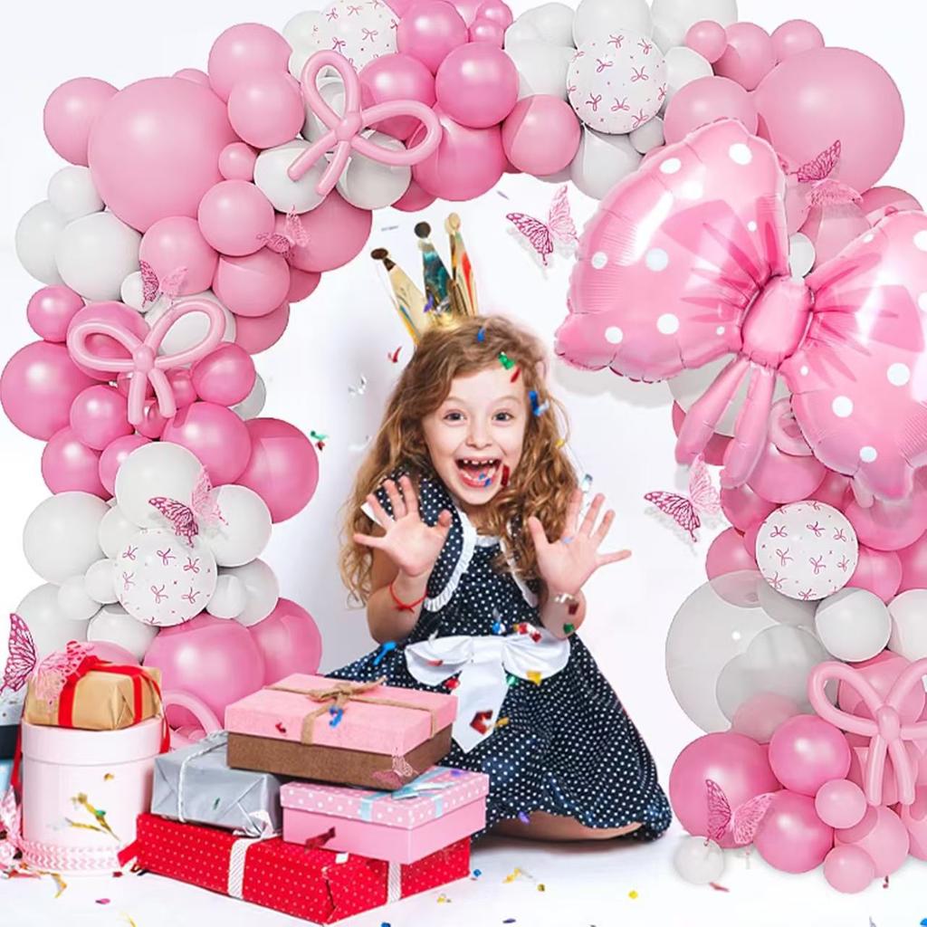 White Pink Bow Series Balloon Chain Garland Balloon Set Baby Baby Girl Birthday Cloth