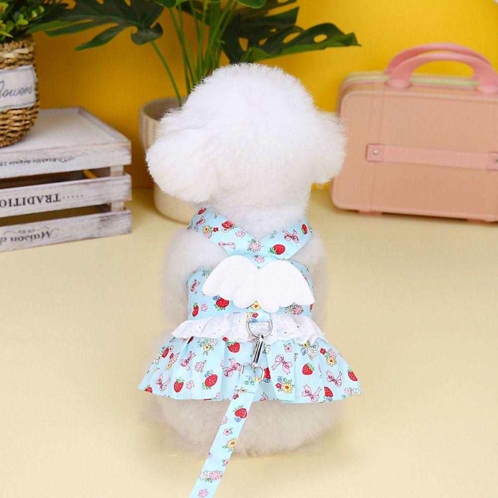 With Traction Buckle Cat Princess Dress Cute Dog Skirt Portable Pet Angel Wings Dress  Small Dogs