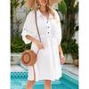 Women's Summer Solid Color Lace-up Waist Pocket Dress Beach Smock Dress