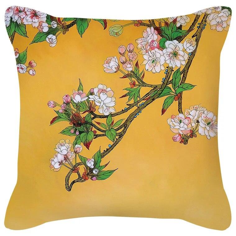 Подушка с цветком сливы, подушка с фламинго, черешней, домашний стул, украшение для дивана, желтая наволочка
