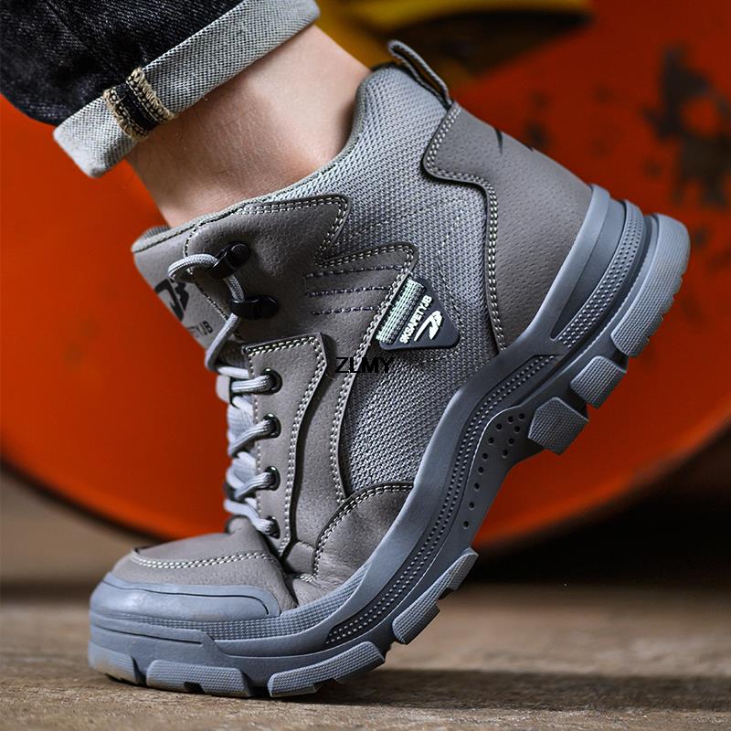 Модные рабочие ботинки с защитой от искр, мужские рабочие ботинки со стальным носком, устойчивые к проколам, противоударные защитные ботинки, высокие мужские ботинки для строительства, новые
