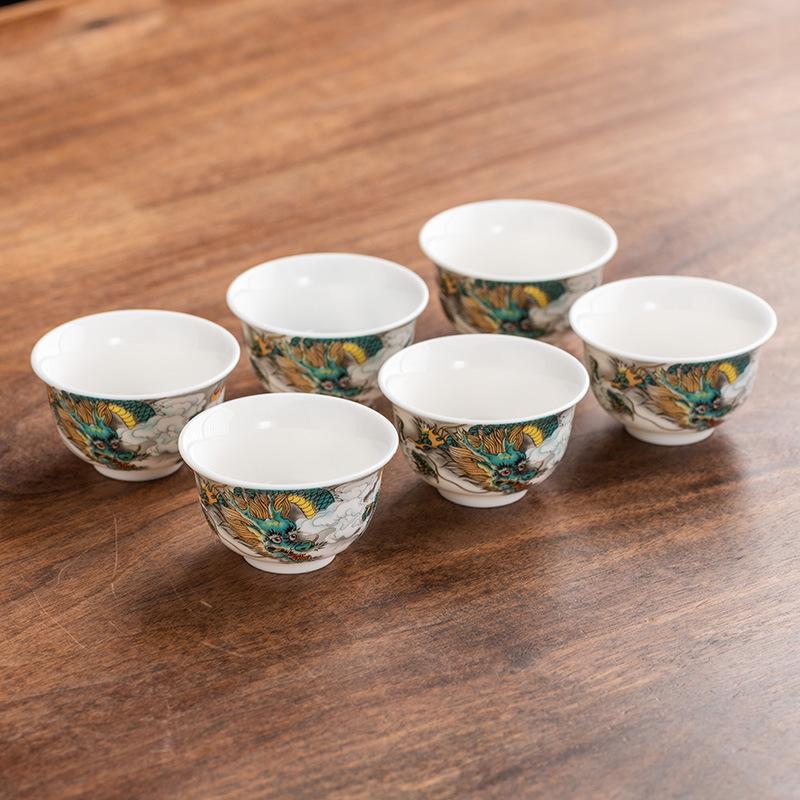 High-grade Ceramic Teacup Kung Fu Cup Owner Dragon Year Limited Hand-painted Suet Jade White Porcelain Single Cup Tea Set Accessories