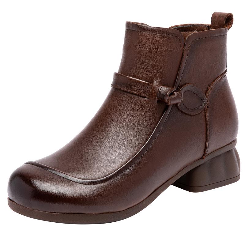 Зимние этнические вышитые ботильоны ручной работы 2025 года на ретро массивном среднем каблуке и мягкой подошве больших размеров